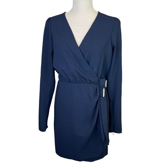 NEW The Kooples Daisy Bow Detail Crepe Navy Long Sleeve Mini Dress - Picture 2 of 12